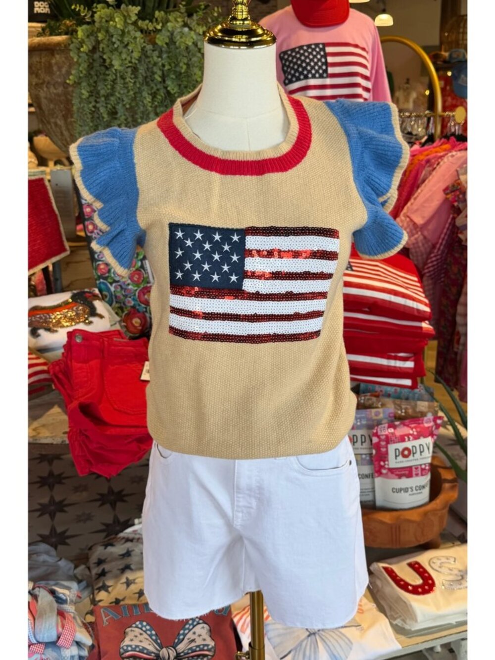 Americana Sequin Flag Knit Sweater Top NWT - Picture 10 of 10